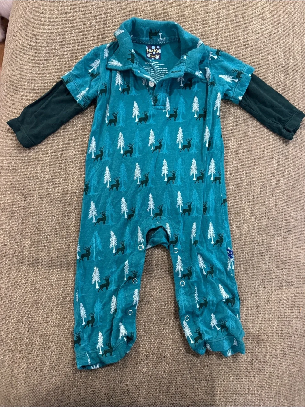 Kickee Pants Teal Forest Deer Print One-Piece